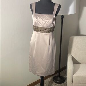 Antonio Melani Elegant Beige Sleeveless Dress with Embellished Waist size 4
